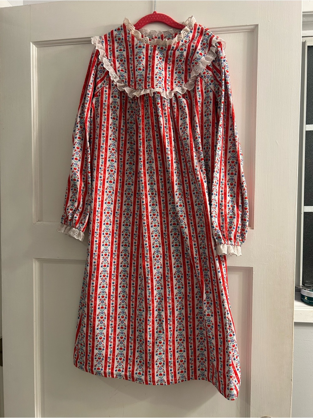Lanz of Salzburg Girls Striped Heart Floral Nightgown with Lace Trim Size M 6/7